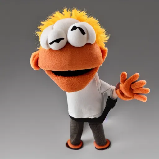 Image similar to hide the pain harold as a muppet, product photography, commercial lighting