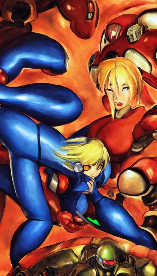 Image similar to portrait! of zero suit samus devouring!! her metroid son!! by francisco!! goya!!, wall mural, 4 k, high quality