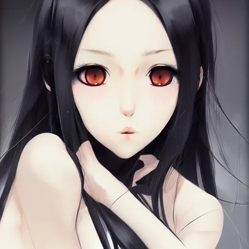 Prompt: full headshot portrait of a girl with long black hair, drawn by WLOP, by Avetetsuya Studios, attractive character, colored sketch anime manga panel, trending on Artstation