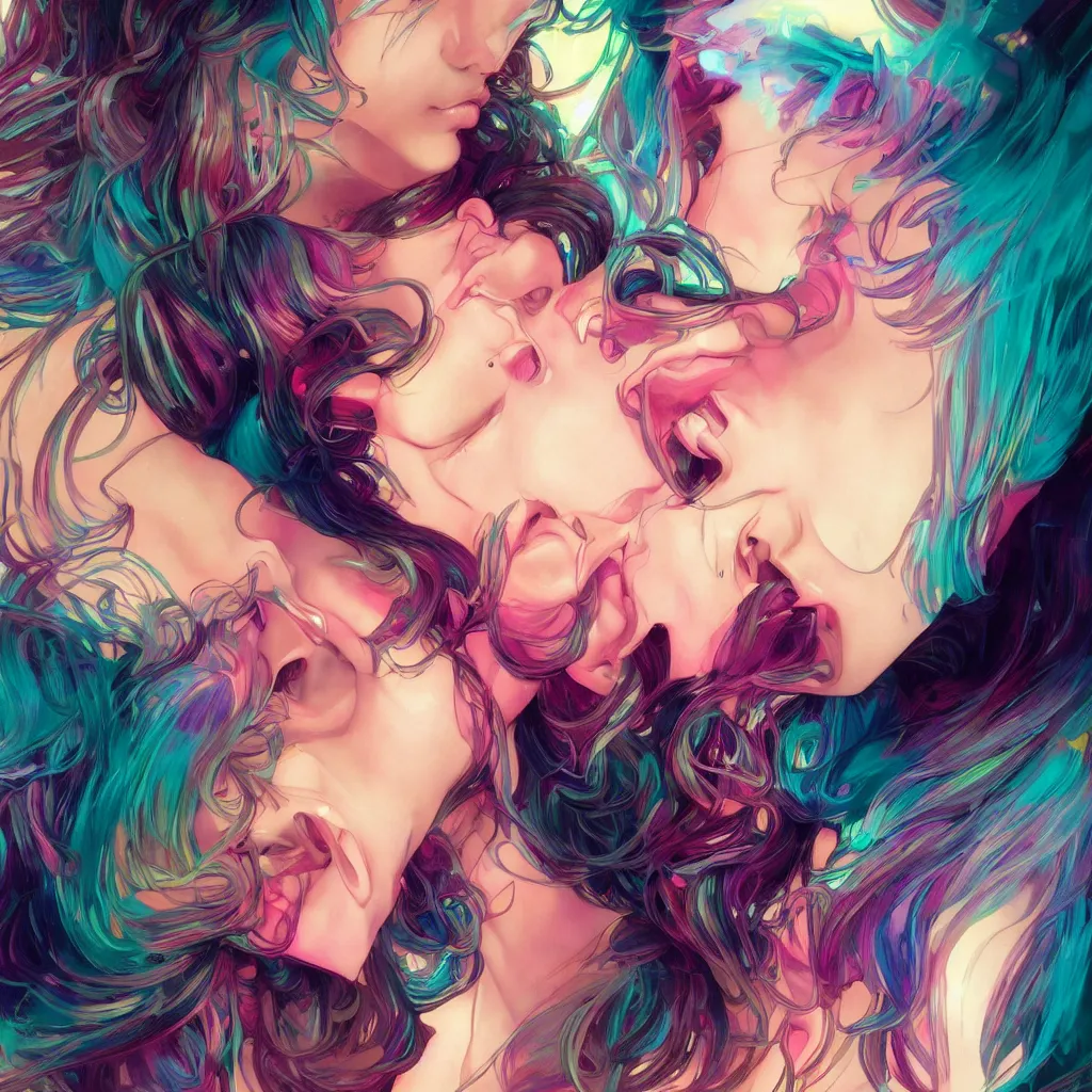 Image similar to young woman, gorgeous face, vaporwave aesthetic, synthwave, colorful, psychedelic, broken, shattered, beaten, sadness, crying, tears, artstation, concept art, smooth, extremely sharp detail, finely tuned detail, 8 k, unreal engine 5, ultra sharp focus, illustration, art by artgerm and greg rutkowski and alphonse mucha