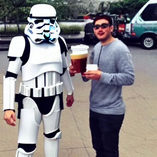 Image similar to stormtrooper drinking starbucks