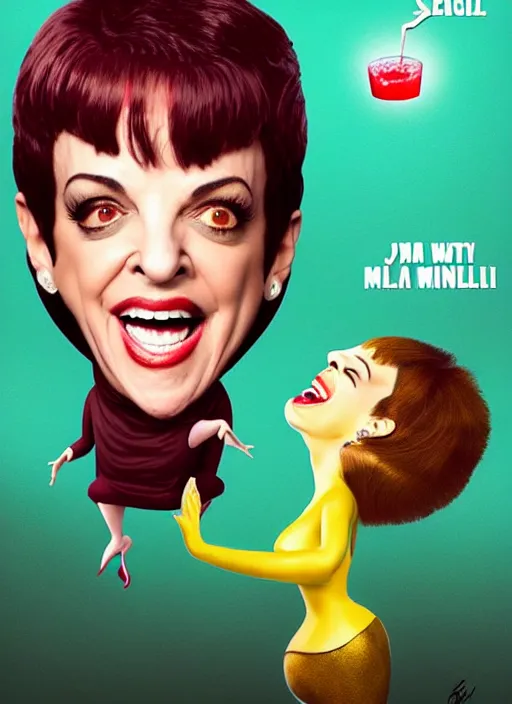 Image similar to highly detailed comedy caper movie poster with laughing liza minnelli face as a sentient jelly, liza minnelli face inside jelly by greg rutkowski