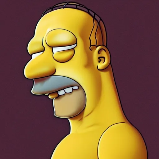 Image similar to beautiful realistic portrait of homer simpson, yellow skin by artgerm