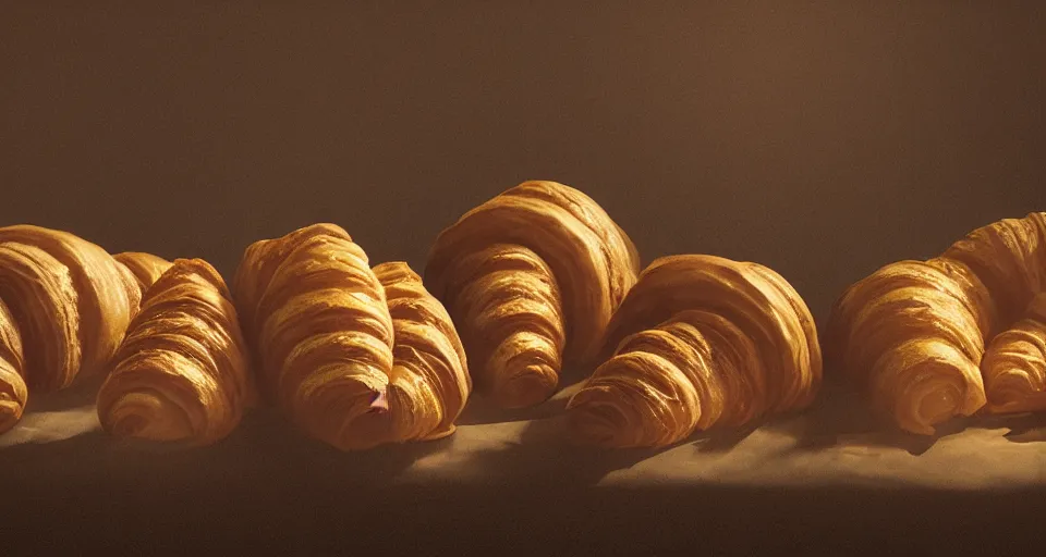 Prompt: croissants croissants croissants croissants leading the french revolution, dramatic lighting, concept art, trending on artstation, 8 k