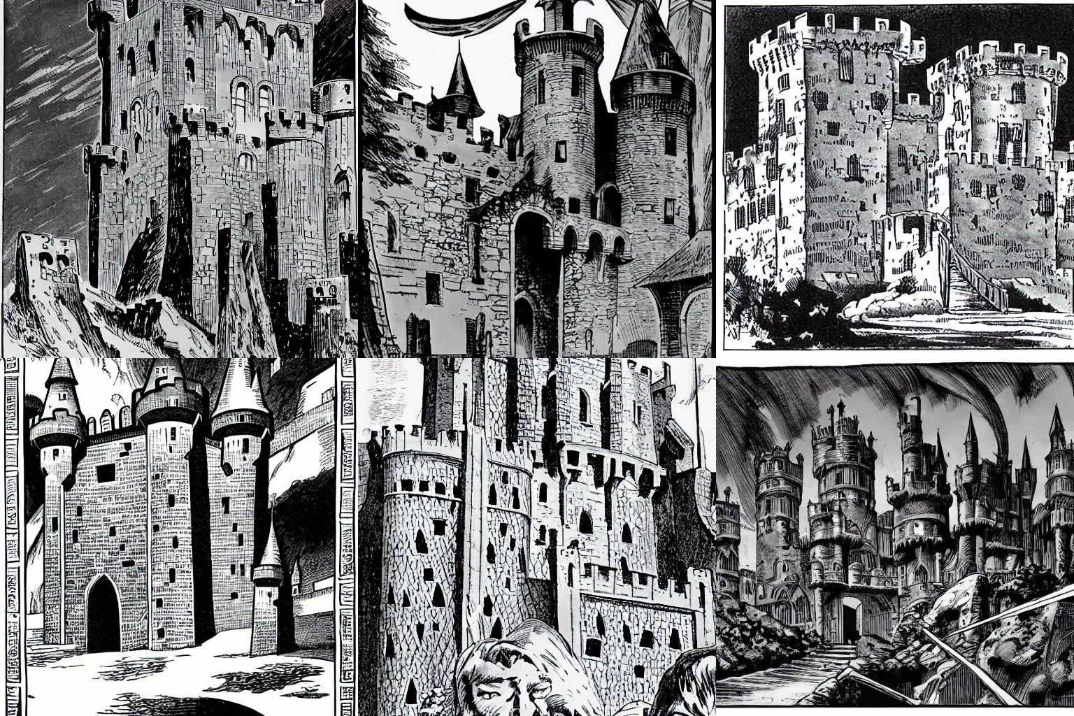 Prompt: medieval castle, by Joe Kubert