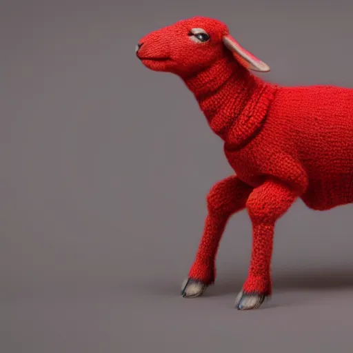 Image similar to lamb wearing a red sweater, walking on to legs, concept art, octane render, unreal engine 5, highly detailed, high quality, 8 k, soft lighting, realistic face, path traced