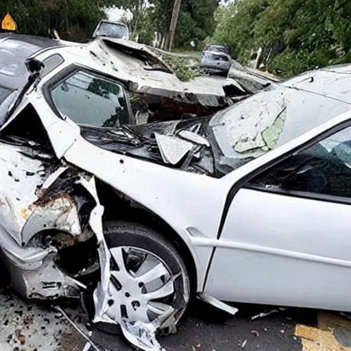 Image similar to an giant marble fall from sky and hit car , wrecked