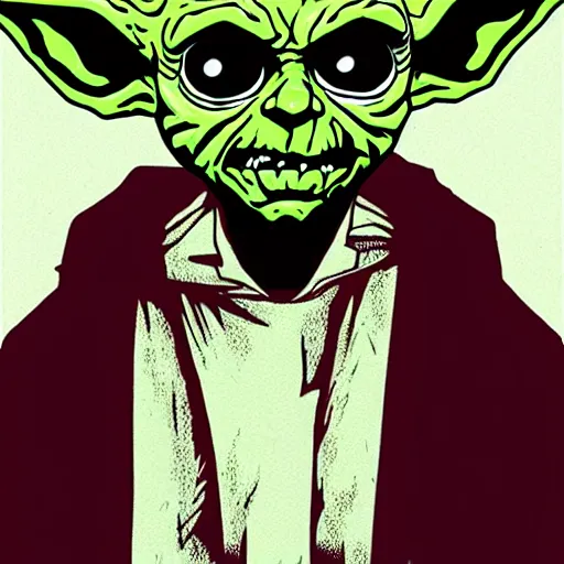 Prompt: zombie yoda, yoda as a zombie, laurie greasley, zombified, scary