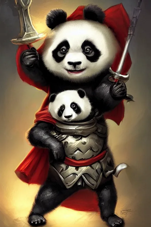 Prompt: cute little anthropomorphic panda knight wearing a cape and a crown, tiny, small, miniature panda baby animal, short, pale blue armor, cute and adorable, pretty, beautiful, DnD character art portrait, matte fantasy painting, DeviantArt Artstation, by Jason Felix by Steve Argyle by Tyler Jacobson by Peter Mohrbacher, cinematic lighting