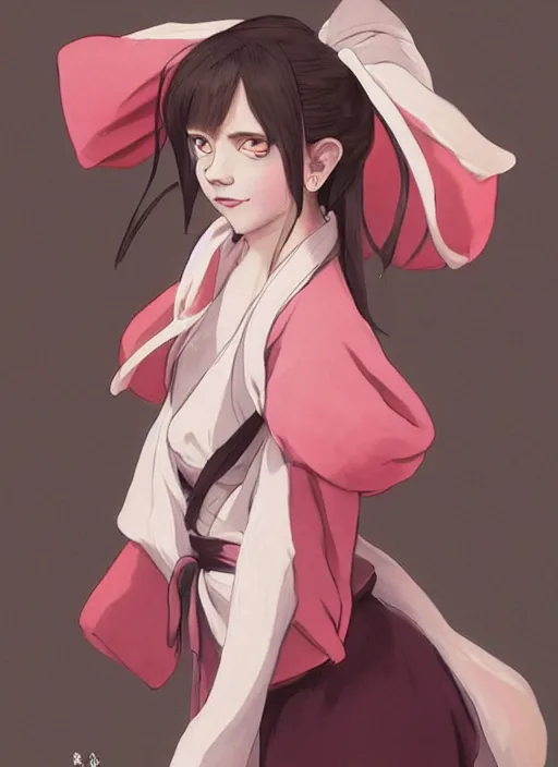 Image similar to emma watson as nezuko from demon slayer anime ねずこ nezuko from demon slayer anime ねずこ nezuko from demon slayer anime ねずこ wearing kimono wrapped mouth by artgem by greg rutkowski trending on artstation