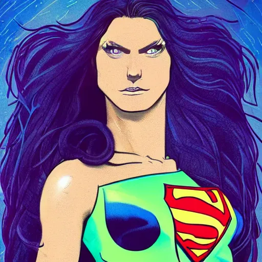 Prompt: Full-body Portrait of a superhero woman with long hair, skintight rainbow body suit, character design, shut eye smile, accentuated feminine features, female superhero proportions, realistic face, detailed face, symmetrical face, comic book cover visual style, dramatic lighting, tonemapping, highly detailed, sharp focus, heavy contour lines, realism, cel shading, vibrant colors, ArtStation, trending on ArtStation, DeviantArt, David Nakayama