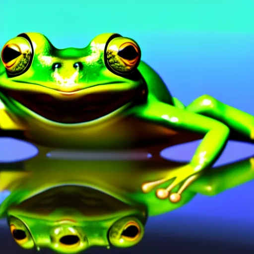Prompt: The Wednesday frog and all his orbs hanging out, high quality render, realistic reflections, reflective surfaces, natural lighting, the orbs of BYOB, The Wednesday Frog, background details, highly a detailed, hyper realistic, orbs, orbs, orbs!!!