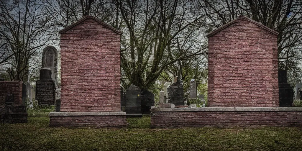 Prompt: a brick throne in a creepy graveyard