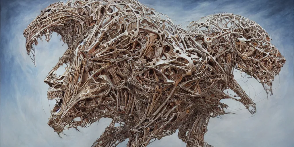 Image similar to A beautiful painting of a biomechanical lion by Peter Gric, ConceptArtWorld, DeviantArt, Nvidia, Trending on artstation, Unreal Engine