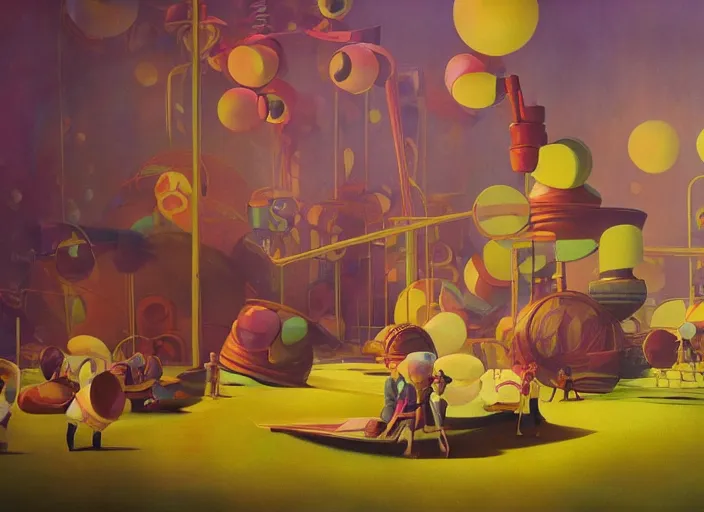 Image similar to film still of Willy Wonka's and the Chocolate Factory 1971 artwork made by Sergey Kolesov