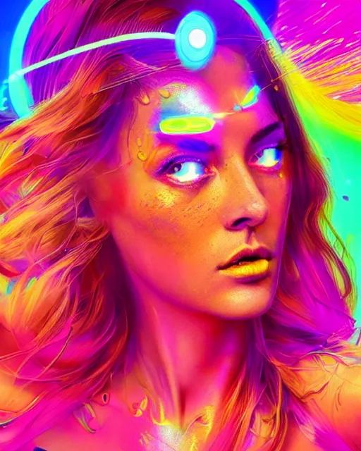 Image similar to a powerful energy psychedelic neon woman, by alexander fedosav, hyper detailed digital matte painting, concept art, hyperrealism, 1 6 k resolution, cinema 4 d, 8 k resolution, trending on artstation, behance hd, a masterpiece, by stephan martiniere, particles, cel - shaded, power bright neon energy, by david a. hardy,