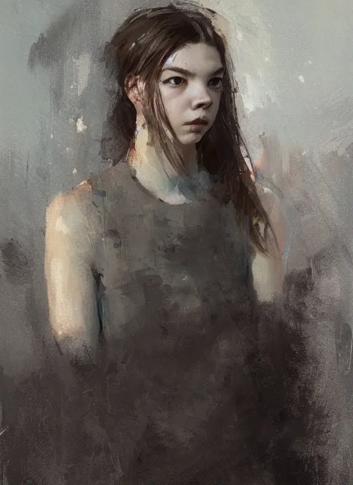 Image similar to portrait painting of anya taylor joy by jeremy mann, only one head single portrait