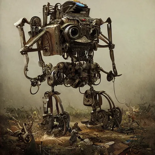 Image similar to Jean-Baptiste Monge, Jean-Baptiste Monge, Jean-Baptiste Monge, Jean-Baptiste Monge, Jean-Baptiste Monge, Jean-Baptiste Monge artwork of a cluttered robot junkyard