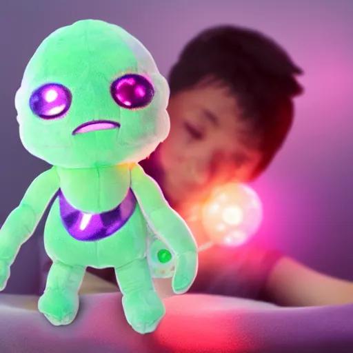 Image similar to cute fumo plush of an alien boy who loves to party, three point lighting, jellyfish, refractive optics, vray