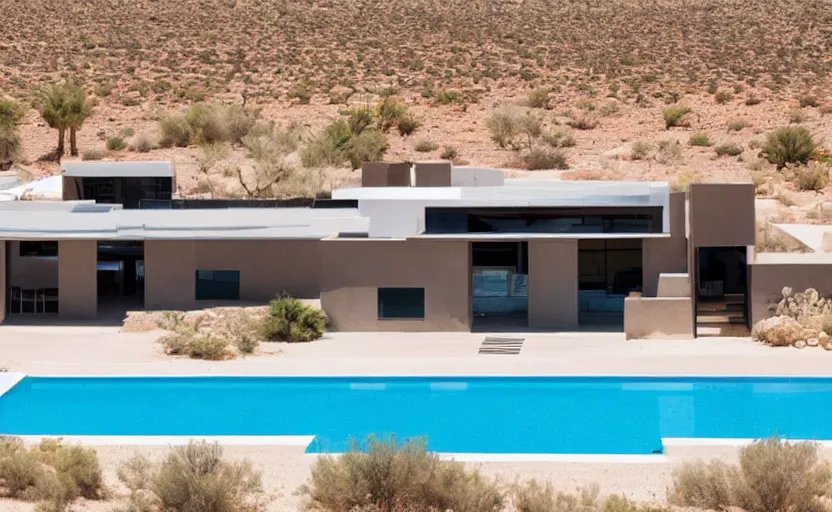 Image similar to modern house in the middle of desert, pool, professional photography