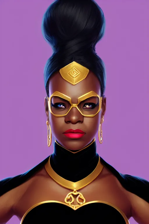 Image similar to portrait of black super woman, velvet gown,highly detailed and rendered gold jewelry, digital art, intricate, sharp focus, Trending on Artstation, HQ, unreal engine 5, 4K UHD image, by brom, artgerm, face by Otto Schmidt