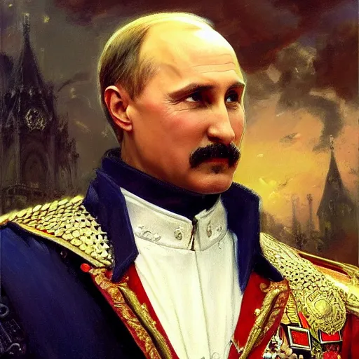 Image similar to attractive fully clothed alexander lukashenko confesses his love for his attractive fully clothed vladimir putin knight. highly detailed painting by gaston bussiere and j. c. leyendecker 8 k