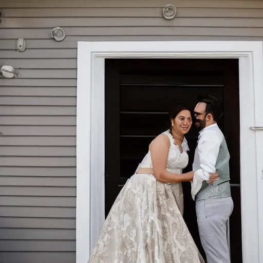 Image similar to a newly - wed couple inside their new house