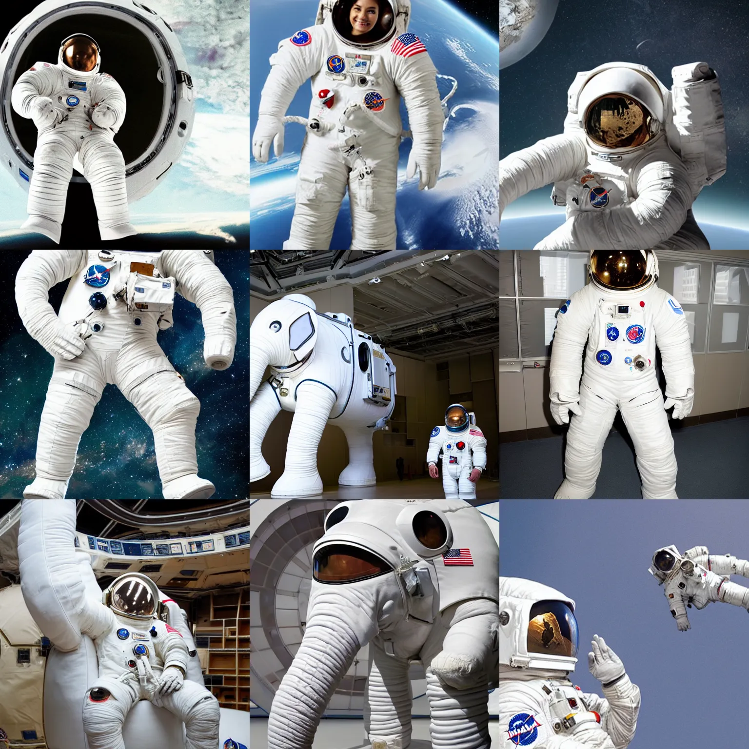 Image similar to giant elephant in white spacesuit as astronaut