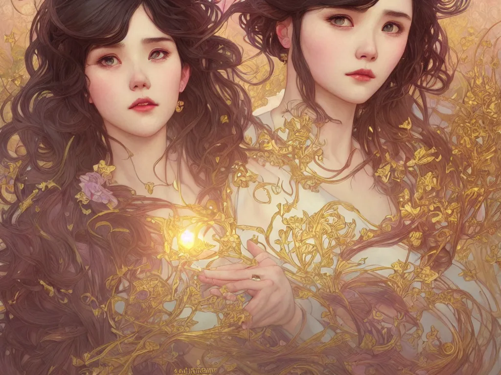 Image similar to iu novel close up cover, highly detailed, gold filigree, romantic storybook fantasy, soft cinematic lighting, award, disney concept art watercolor illustration by mandy jurgens and alphonse mucha and alena aenami, pastel color palette, featured on artstation