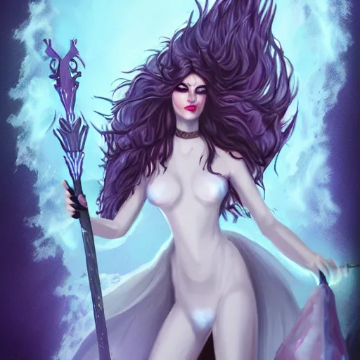 Prompt: ice witch destroys the patriarchy, trending on artstation, detailed art, high fantasy,