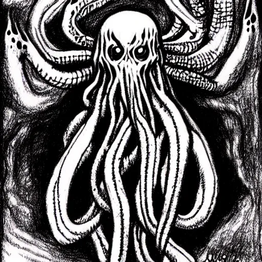 Image similar to a scary drawing of cthulhu by junji ito, horror, madness