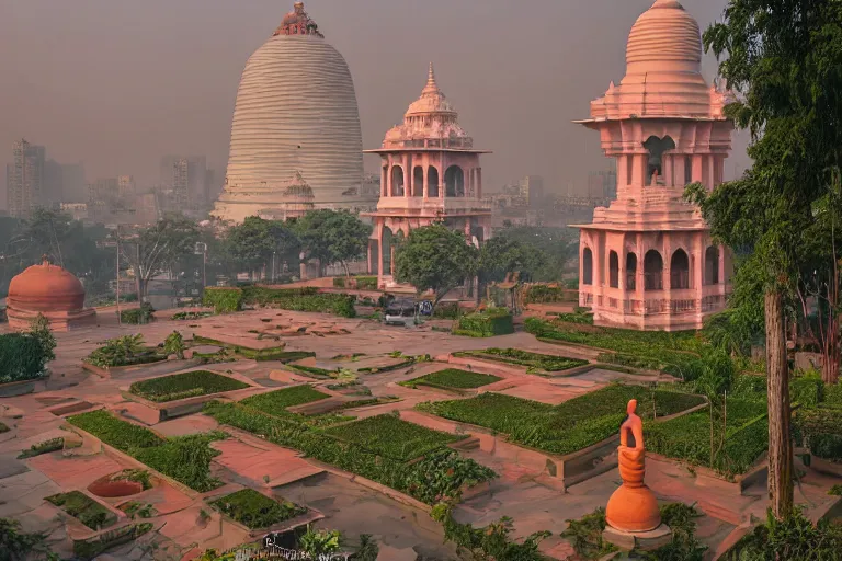 Prompt: beautiful dreamscape! biomorphic new delhi, hanuman!! head building, kalighat, octane sharp cinematic, stephen shore & john j. park, soft morning light, wide shot, high angle, uhd 8 k, shallow depth of field