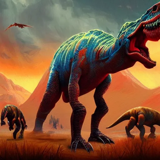 dinosaurs from ark survival evolved, epic painting
