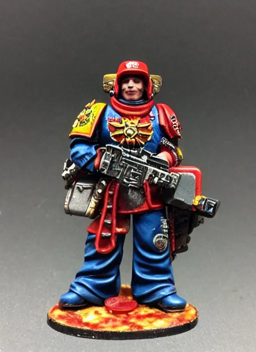 Image similar to 8 0 mm resin detailed miniature of a warhammer 4 0 k space marine pizza delivery man, product introduction photos, 4 k, full body,