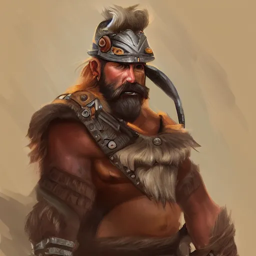 Prompt: portrait old barbarian warrior with trucker mustache and short hair, 8 k, trending on art station, by tooth wu