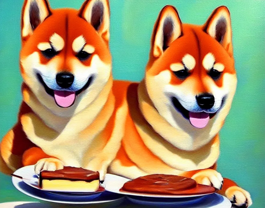 Prompt: a photorealistic painting of a shiba inu as a cheesecake, oil on canvas, highly detailed, pretty