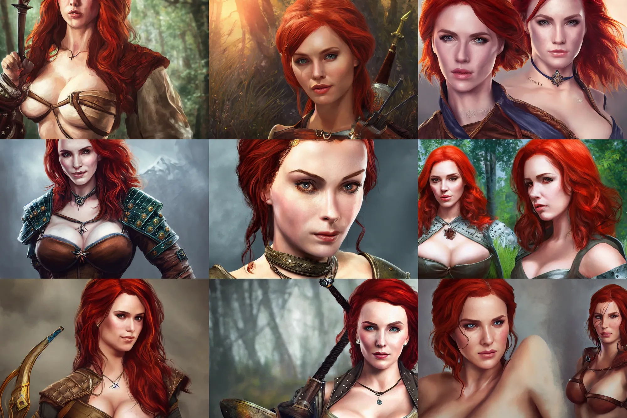 Prompt: alluring photorealistic portrait of buxom Triss Merigold as in a chesty fantasy outfit in The Witcher 3, high quality, rendering, hyper-realistic, digital art, award winning
