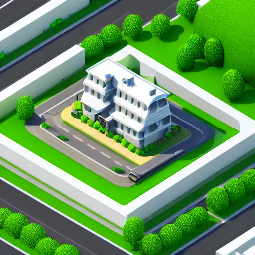 Prompt: a big isometric town building, 3 d icon for mobile game, blender 3 d, green scheme, octane render, 8 k resolution