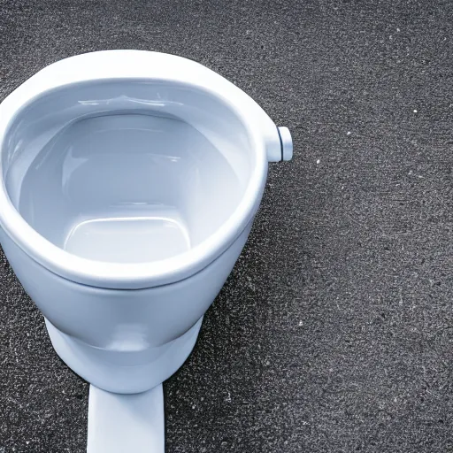 Prompt: toilet bowl in the middle of a road, depth of field