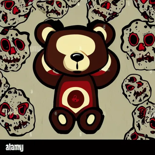 Image similar to Blood thirsty teddy bear from a horror movie, sticker, highly detailed, colorful, illustration, drama, smooth and clean vector curves, no jagged lines, vector art, smooth