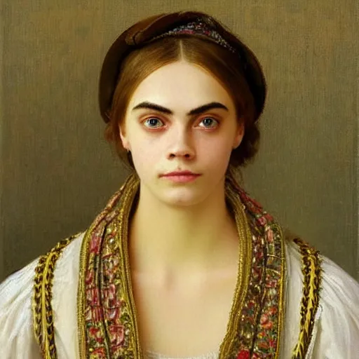 Image similar to a portrait painting of Cara Delevingne without makeup, she has thin eyebrows by Edmund blair leighton