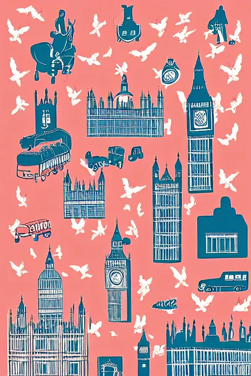 Image similar to london, illustration, in the style of katinka reinke