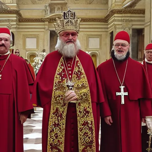 Prompt: cardinal - bishops that looks like rasputin in apostolic palace in vatican