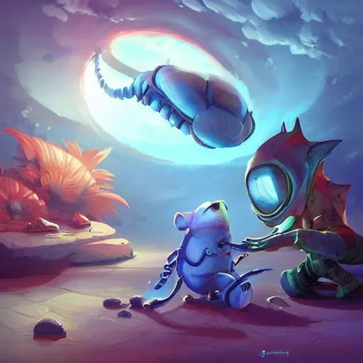 Image similar to Cute alien animals playing with each other , cgsociety, fantasy art, concept art , ambient occlusion, behance hd , concept art by Jesper Ejsing, by RHADS, Makoto Shinkai Cyril Rolando