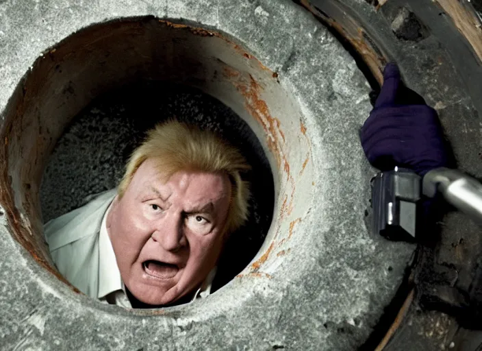 Image similar to film still of John Madden climbing out of a manhole in the new Halloween movie, 4k