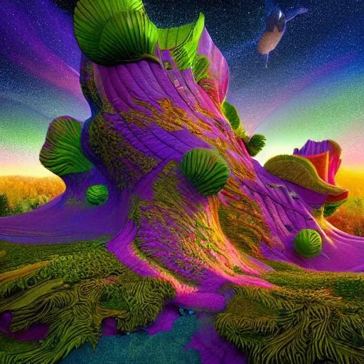 Image similar to stars lush art airbush cinematic nature photography cryengine render rich by lisa frank, antoni gaudi, john stephens, alex grey, m. c. escher, tim white, frank gehry, tomasz alen kopera