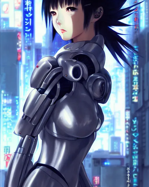 Image similar to portrait Anime Girl in mecha armor in night tokyo Sharp fine face pretty face, realistic shaded Perfect face, fine details. Anime. cyberpunk realistic shaded lighting by katsuhiro otomo ghost-in-the-shell, magali villeneuve, artgerm, rutkowski Jeremy Lipkin and Giuseppe Dangelico Pino and Michael Garmash and Rob Rey