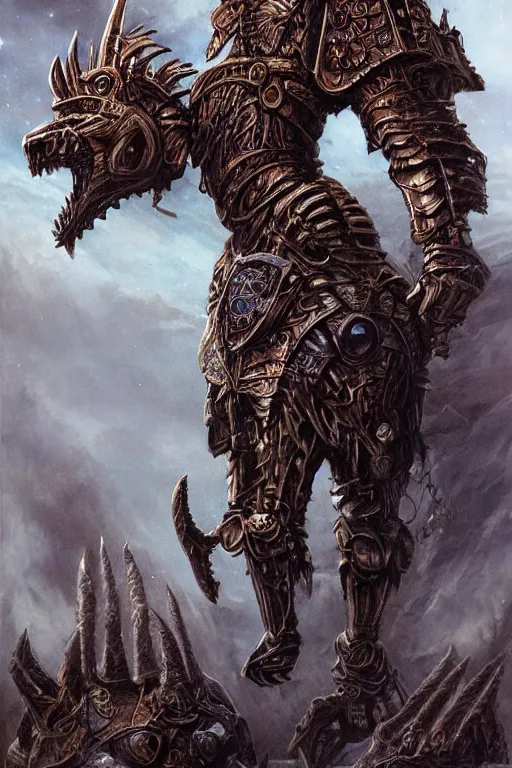 Image similar to full body concept art of Behemoth wearing ancient roman armor made with porcelain by Jeff Easley and Peter Elson + beautiful eyes, beautiful face + symmetry face + galaxy + gothic, surreal, dread + highly detailed, intricate complexity, epic composition, magical atmosphere + masterpiece, award winning + trending on artstation