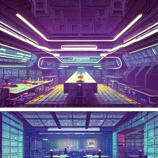 Image similar to futuristic cyberpunk restaurant, interior architecture view, beautiful detailed pixelart by albertov, intricate details, beautiful, dithered gradients, volumetric lighting, cgsociety, artstation, smooth, sharp focus, 2 d illustration, by greg rutkowski, amazing art by dan mumford