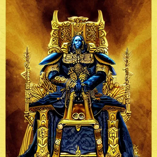 Image similar to Illustration of The Emperor on his Golden Throne. Warhammer 40k